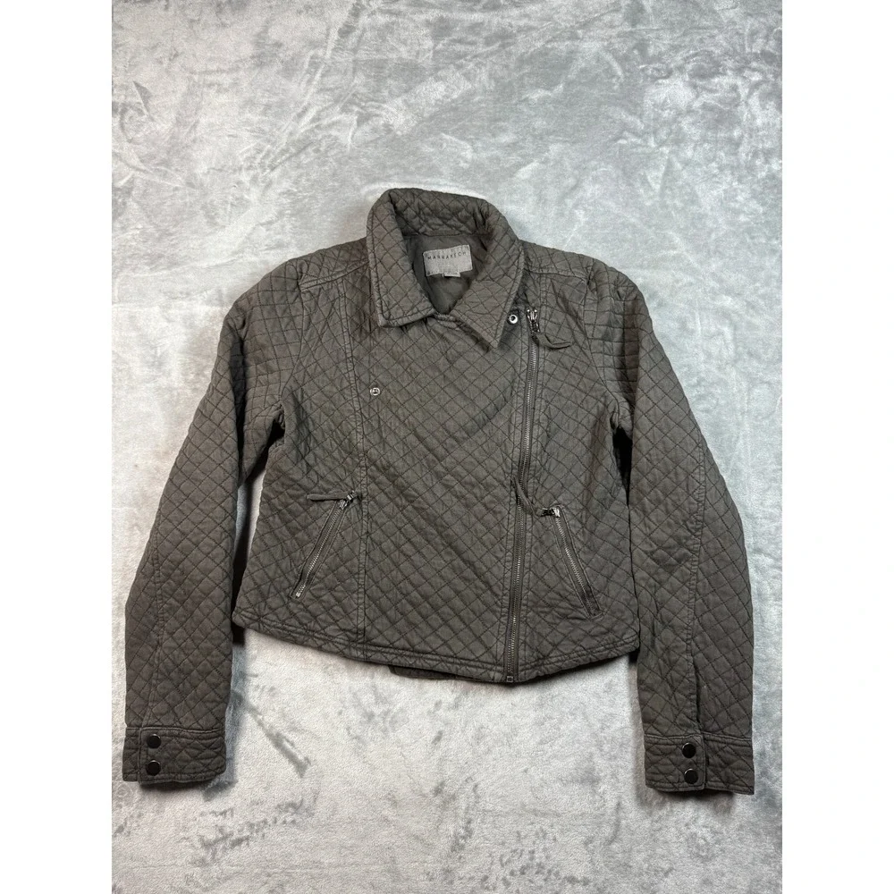 Anthropologie Marrakech Quilted Moto Jacket Womens Gray Full‎ Zip Pockets Small
